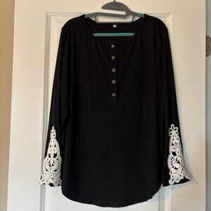 Long Sleeve Kint Top with Crochet Accent
